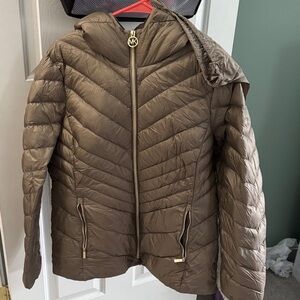 Michael Kors Taupe Quilted Jacket with Gold Accents